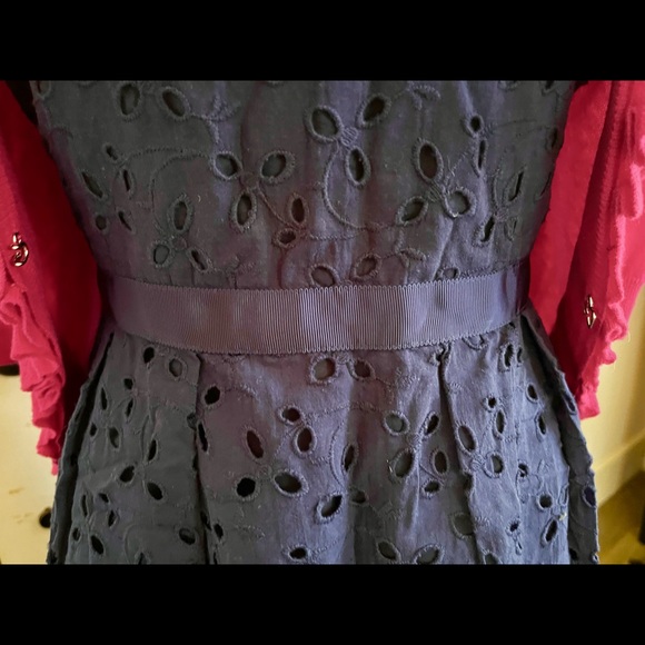 RALPH LAUREN Navy Eyelet Cotton Blend Fit & Flare Career Party Dress 12P - Picture 2 of 4